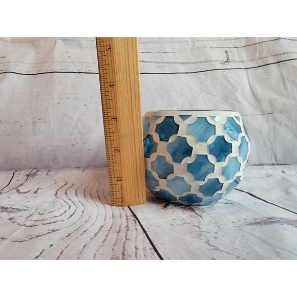 Mosaic Candle Holder Blue 3in Tall - Picture 3 of 5